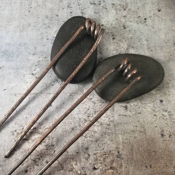 Metal French Hair Pins Set Of 2 Copper Springs Bun Pins Etsy