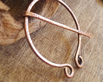 Hand Forged Copper Penannular Brooch, Celtic Scarf Pin