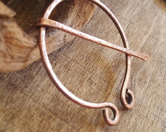 Penannular Brooch. Copper Cloak Pin, Celtic Penannular Pin. Metal Brooch Scarf Pin.  Viking Pin, SCA  Costume Vintage Style Womens Gift.