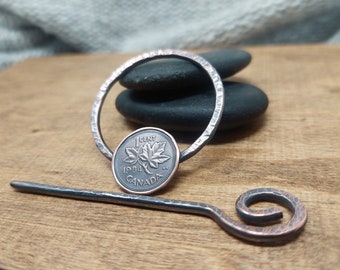 40th Birthday Gift for Women. 1984 Canadian Penny Hammered Copper Shawl Pin or Hair Slide, Forty Years Anniversary Gift for Mom.