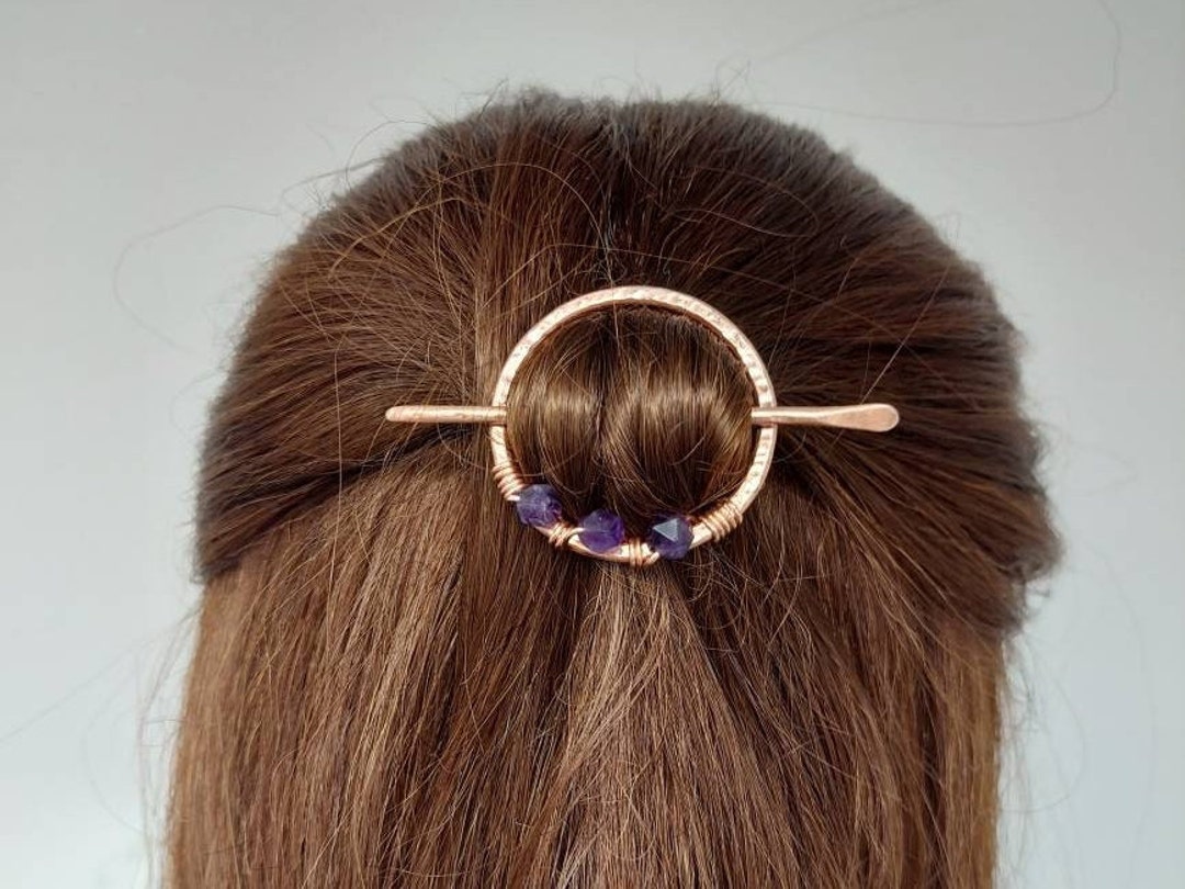 Hammered Copper Hair Accessory With Faceted Amethyst Hair Etsy
