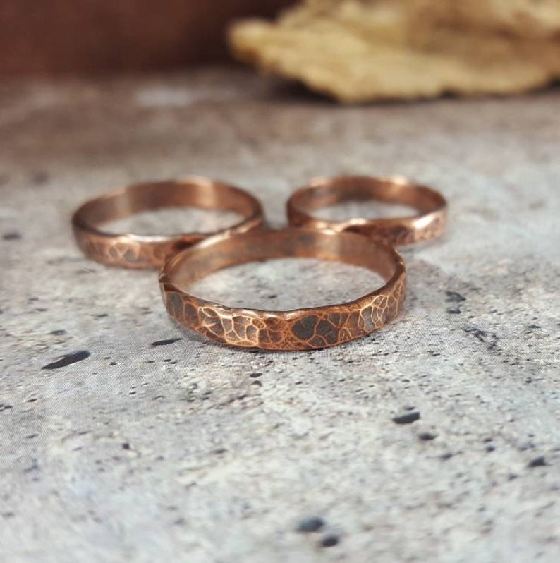 Rustic Copper Ring, Hammered Copper Band Ring, Rugged Ring for Men, 7th Anniversary Gift, Alternative Engagement Ring, Tribal Viking Ring image 5