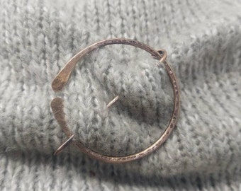 Bronze Cloak Pin, SCA Penannular Brooch | Hand Hammered Viking Pin. Celtic Penannular Pin | Sweater Pin, Scarf Pin. Medieval Costume.