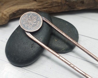 40th Birthday Gift for Women. 1984 Canadian Penny Hammered Copper Hair Fork, Turning 40 in 2024 Mother's Day Gift Idea for Mom