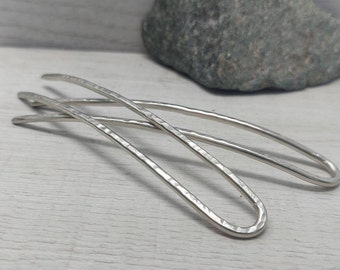 Set of Two Silver Metal Hair Pins, Hammered German Silver French Hair Pins, Bun Pins, Mini Hair Forks, Bun Holder Hair Accessories.