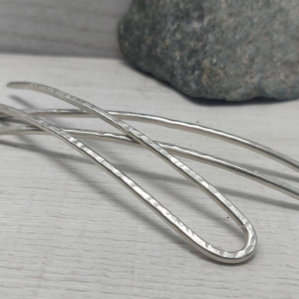 Set of Two Silver Metal Hair Pins, Hammered German Silver French Hair Pins, Bun Pins, Mini Hair Forks, Bun Holder Hair Accessories.