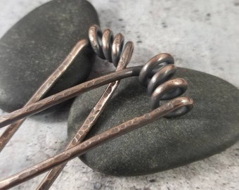 Metal French Hair Pins, Set of 2 Copper Springs Bun Pins, Messy Bun Holder Pin, Unique Hair Accessories, Handmade Mini Hair Fork, Mom Gift.