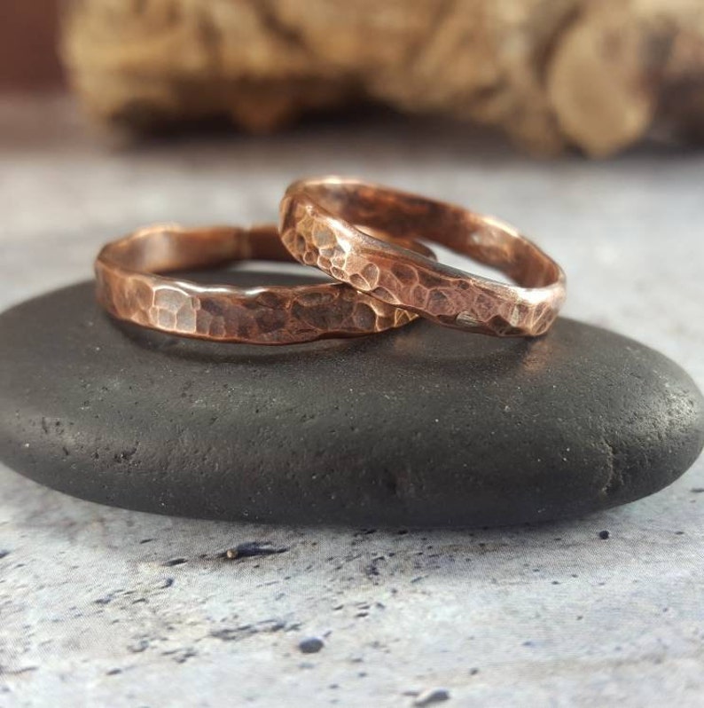 Rustic Copper Ring, Hammered Copper Band Ring, Rugged Ring for Men, 7th Anniversary Gift, Alternative Engagement Ring, Tribal Viking Ring image 7