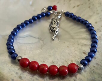 University of South Alabama Jaguars Red and Blue Miss Pawla South Paw Jaguar Mascot Spirit Charm bracelet