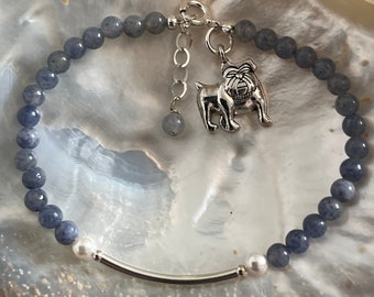 Barton College Blue Aventurine Bulldog sports Spirit Charm Bracelet, UNC Asheville, The Citadel