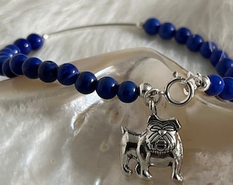 Beau bouledogue Dan de l'université de Yale Bracelet à spiritueux en argent sterling Howlite bleu Yale March Madness