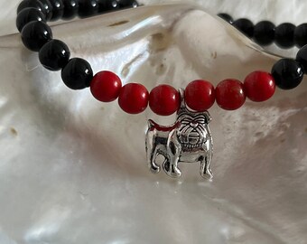 University of Georgia March Madness, Fall Football Uga bulldog Mascot Red Black Czech Glass Hairy Dawg, DeSales University bracelet II