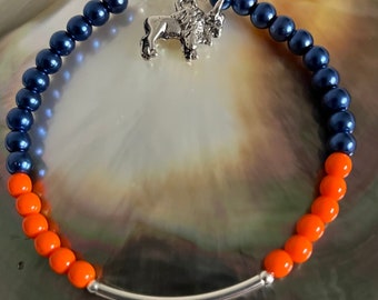 Bucknell University Bison, Orange and Blue Bucky the Bison mascot Charm Spirit School Bracelet