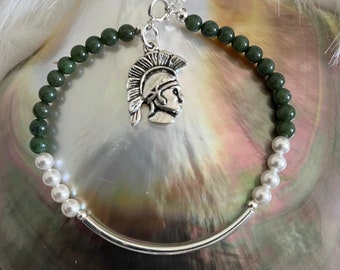 Michigan State University Spartans MSU Spirit Jewelry 'Sparty' Mascot Silver Charm Bracelet