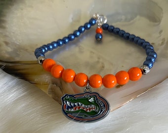 University of Florida UF Gators Spirit Orange  and Blue Sterling Silver and Enamel Albert and Alberta Gator Charm Spirit Bracelet