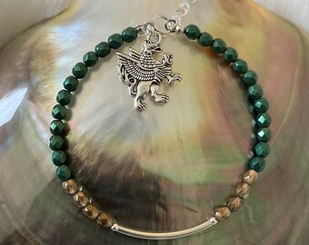 William and Mary University Tribe, Griffin Mascot, Forest Green and Gold spirit bracelet, Back to School Pep Rally Attire