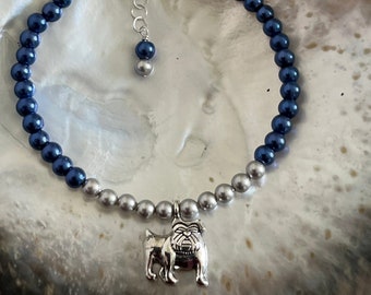 Georgetown University Hoyas Jack the Bulldog mascot navy blue and gray Spirit Charm Bracelet