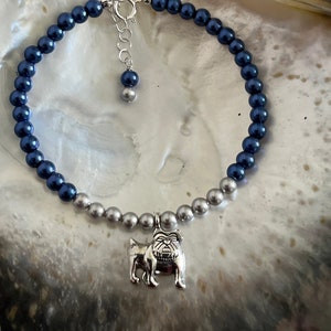 Georgetown University Hoyas Jack the Bulldog mascot navy blue and gray Spirit Charm Bracelet image 1