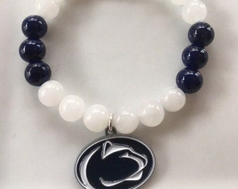 Penn State Nittany Lions Charm Spirit Bracelet - Snow Quartz and Blue Riverstone