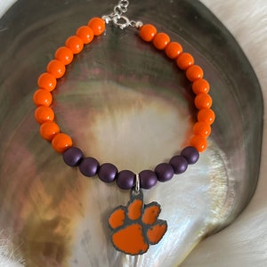 Clemson University Tigers Clemson Orange & Regalia Czech Glass beads Iconic Tiger Paw Football March Madness sports spirit bracelet image 5