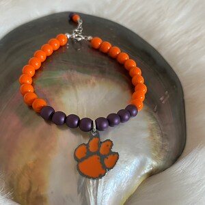 Clemson University Tigers Clemson Orange & Regalia Czech Glass beads Iconic Tiger Paw Football March Madness sports spirit bracelet image 3