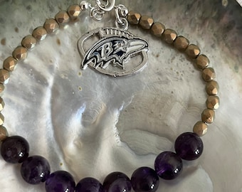 Baltimore Ravens Purple, Metallic Gold and Black charm Spirit bracelet