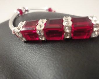 Mothers Day Ruby Red Sparkling Swarovski Crystal Cube Sterling Silver Bangle Bracelet, July Birthstone Alpha Sigma Alpha, Delta Sigma Theta