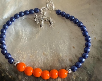 Bucknell University Bison, Orange and Blue Bucky the Bison mascot Charm Spirit School Bracelet II