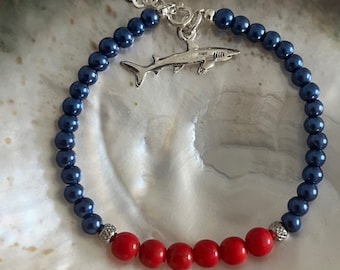 Ole Miss Cardinal Red and Navy Blue Tony the Landshark Mascot Charm Spirit bracelet March Madness