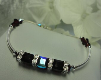 Garnet Sparkle Cubed January Birthstone Swarovski Crystal Sterling Bangle Bracelet