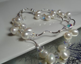 Crystal Pearl Sterling Twist Bridal Bracelet