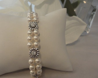 Swarovski Victorian Double Pearl Slide White Swarovski Pearl and Crystal slider bridal bracelet