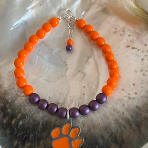 Clemson University Tigers Clemson Orange & Regalia Czech Glass beads Iconic Tiger Paw Football March Madness sports spirit bracelet image 4