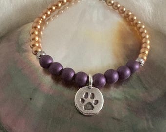 James Madison University Harrisonburg Virginia Purple and Gold Paw Spirit Bracelet Back to School, JMU Football, Basketball Go Dukes
