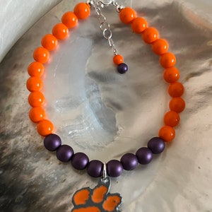 Clemson University Tigers Clemson Orange & Regalia Czech Glass beads Iconic Tiger Paw Football March Madness sports spirit bracelet image 6