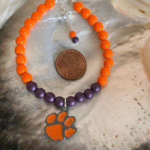 Clemson University Tigers Clemson Orange & Regalia Czech Glass beads Iconic Tiger Paw Football March Madness sports spirit bracelet image 8