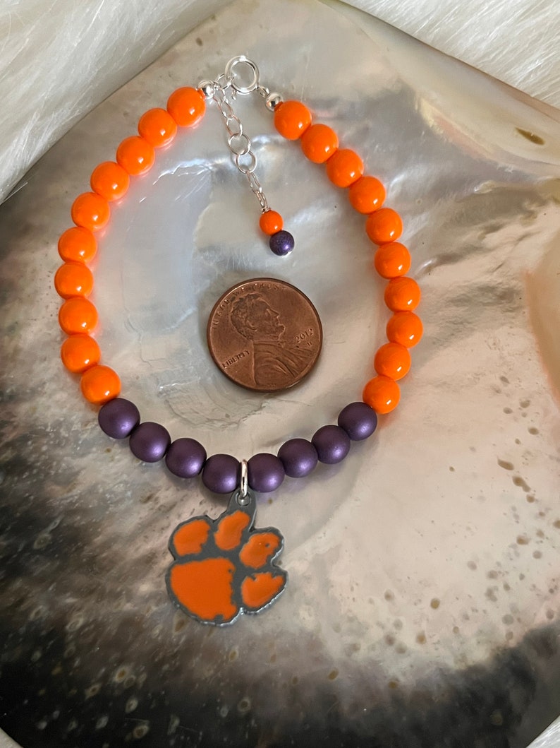 Clemson University Tigers Clemson Orange & Regalia Czech Glass beads Iconic Tiger Paw Football March Madness sports spirit bracelet image 8