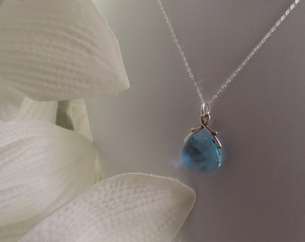 Blue Ice  - Swarovski March Blue Aquamarine Crystal  Pendant Necklaces