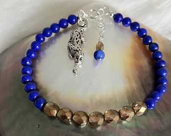 Pitt Panthers Bracelet: Blue & Gold Beads, Silver Mascot Charm