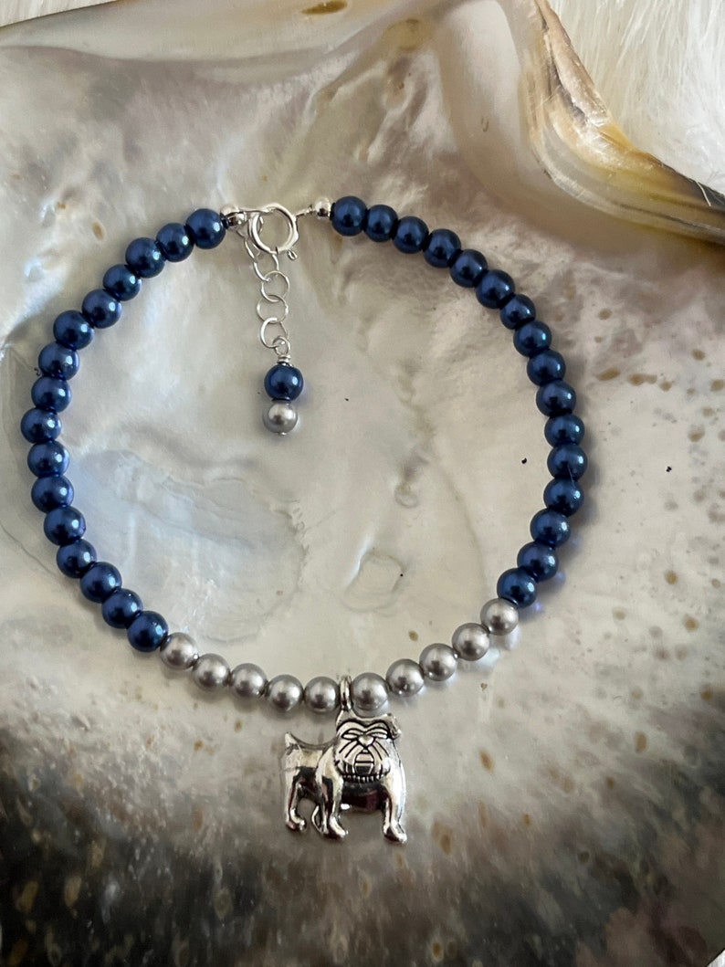 Georgetown University Hoyas Jack the Bulldog mascot navy blue and gray Spirit Charm Bracelet image 1