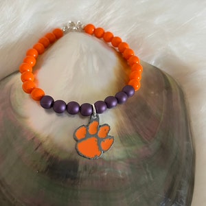 Clemson University Tigers Clemson Orange & Regalia Czech Glass beads Iconic Tiger Paw Football March Madness sports spirit bracelet image 7