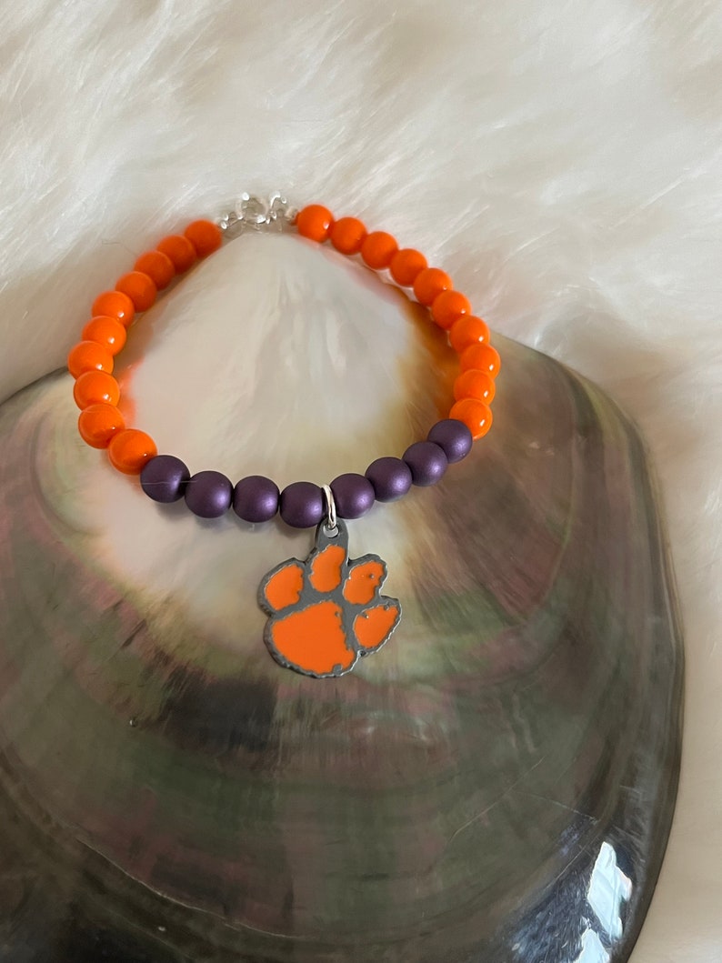 Clemson University Tigers Clemson Orange & Regalia Czech Glass beads Iconic Tiger Paw Football March Madness sports spirit bracelet image 7