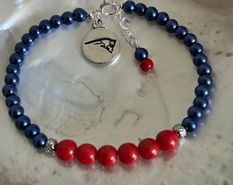 New England Patriots football red blue and silver charm Spirit bracelet