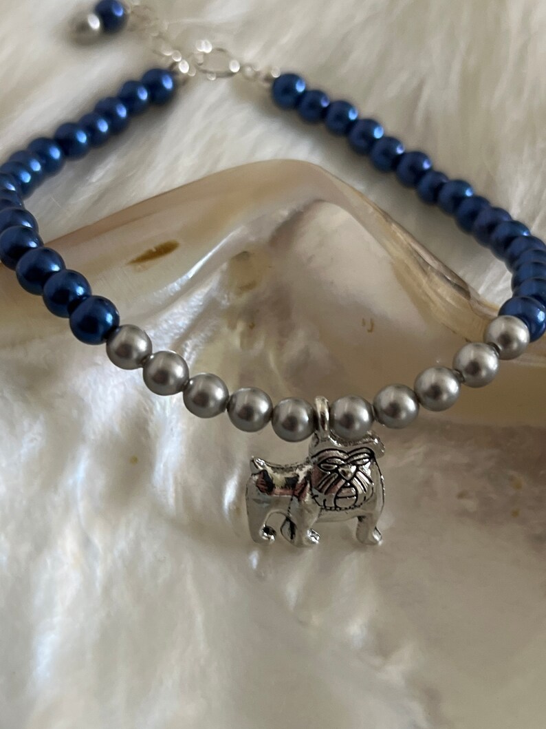 Georgetown University Hoyas Jack the Bulldog mascot navy blue and gray Spirit Charm Bracelet image 2