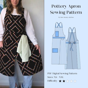 Pottery Apron Sewing Pattern PDF | Cross Back Apron Pattern | Diy Utility Apron | Sizes XS-XXL | Digital Download | Beginner-Friendly