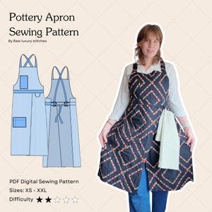 Wzór na fartuch ceramiczny w formacie PDF | Wzór na fartuch z krzyżowym tyłem | Fartuch użytkowy DIY | Rozmiary XS-XXL | Pobieranie cyfrowe | Dla początkujących