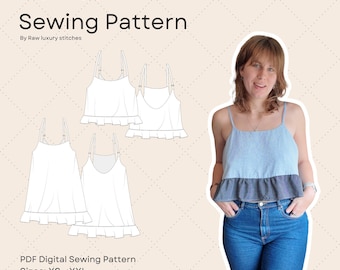 Flowy Cami Sewing Pattern PDF | Adjustable Strap Top | Diy Summer Tank Top | Sizes XS–XXL | Digital Download | Beginner-Friendly