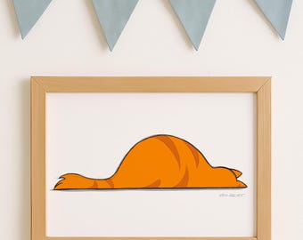 Oranje Cyperse Kat Art Print: grappig slapend kitten kinderkamerdecoratie