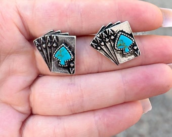 Western Ace Card Turquoise Earring Set