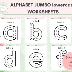 Hojas de trabajo de trazado de letras minúsculas de la A a la Z / Hojas de práctica del alfabeto imprimibles para niños en edad preescolar / Actividades de aprendizaje temprano